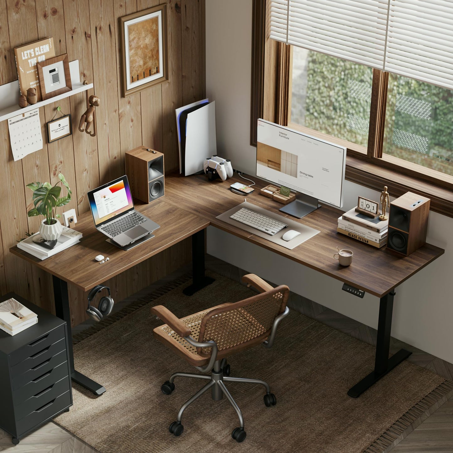 Agilestic L Shaped Standing Desk 63 x 55 inch Adjustable Height, Electric Corner Standing Desk, Sit Stand Computer Table with Splice Board, Dark Walnut