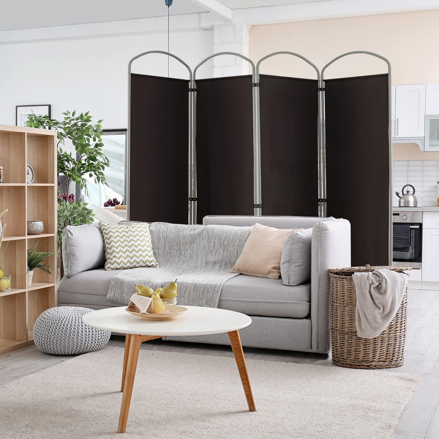 Giantex 6.2Ft Folding 4-Panel Room Divider Brown- 87" Wide Freestanding Foldable Fabric Privacy Screen, Lightweight Portable Partition Wall Divider and Separator for Home Office, Apartment, Studio