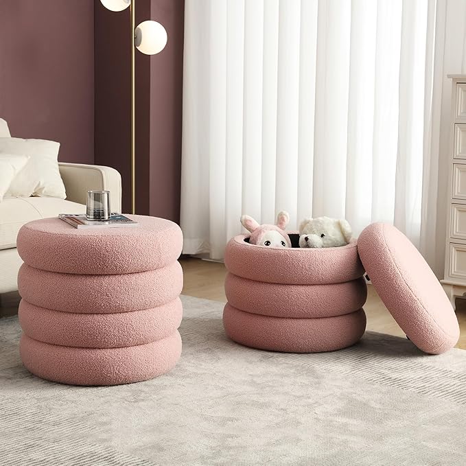 Flouki Round Ottoman Set of 2, Ottomans
