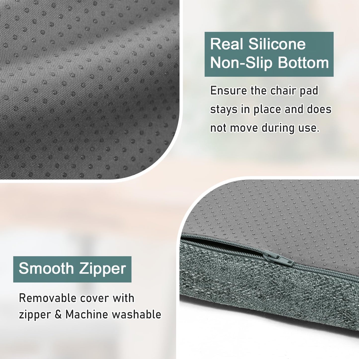 baibu Memory Foam Rectangle Bench Stool Cushion Set of 2, Dual-Layer Design Non-Slip Saddle Stool Pads Bar Stool Cushion with Machine Washable Cover - Only 2 Pads (Dark Grey, 18x9.5x1.5in)