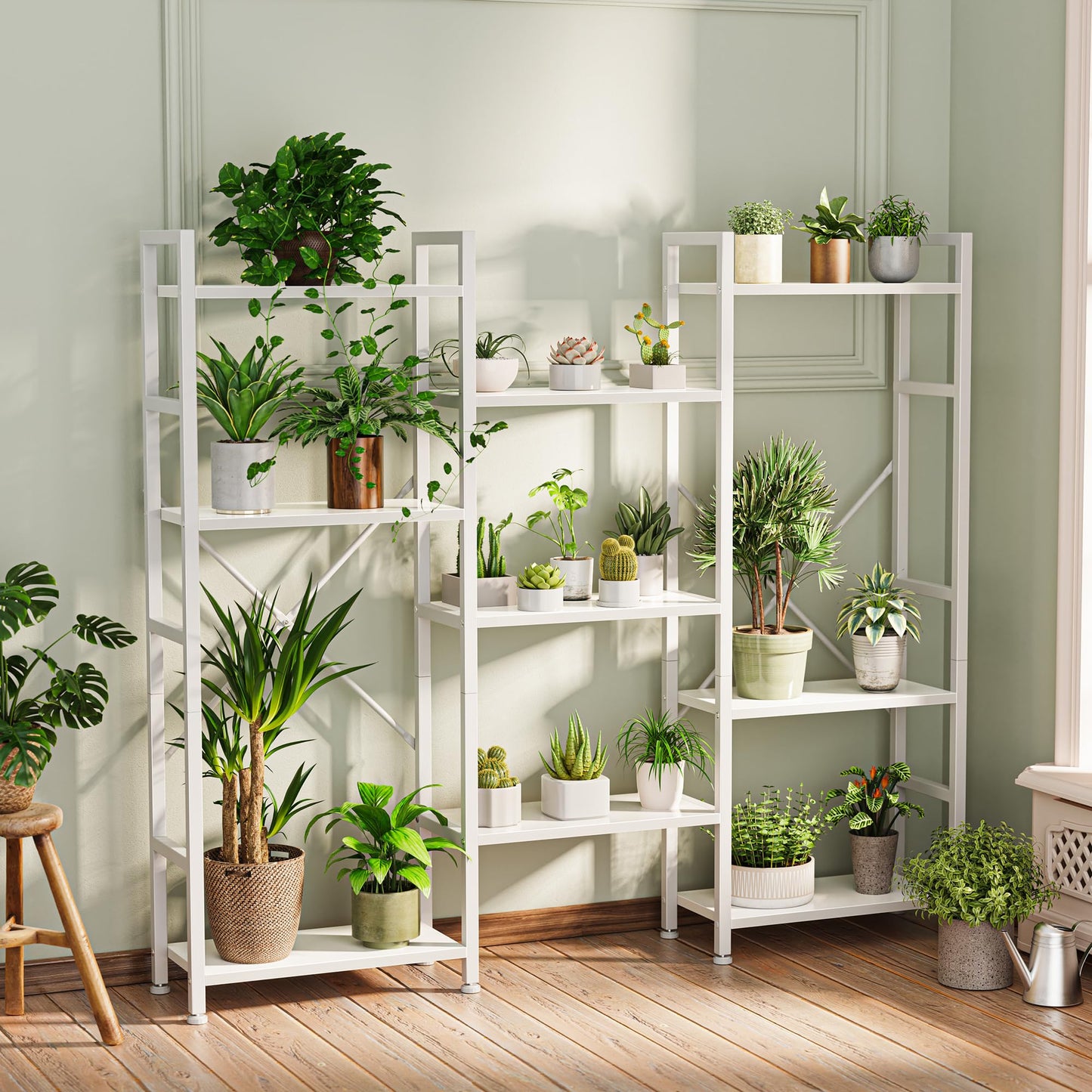 SUPERJARE Triple Bookshelf, Bookcase with 11 Open Display Shelves, Wide Book Shelf Book Case for Home & Office, 4 Tier, White