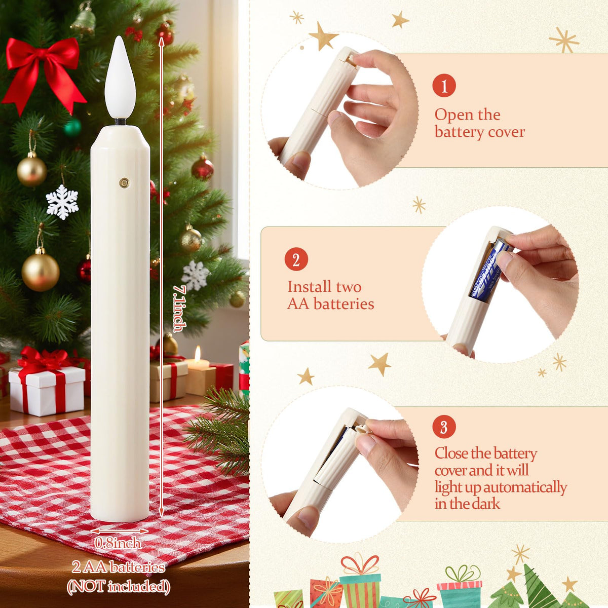 Yungyan 12 Sets Window Candles with Sensor Dusk to Dawn Christmas Window Lights with Suction Cups Battery Operated LED Candlesticks Bulk Flameless Taper Candles for Xmas Holiday Decor (Classic Style)
