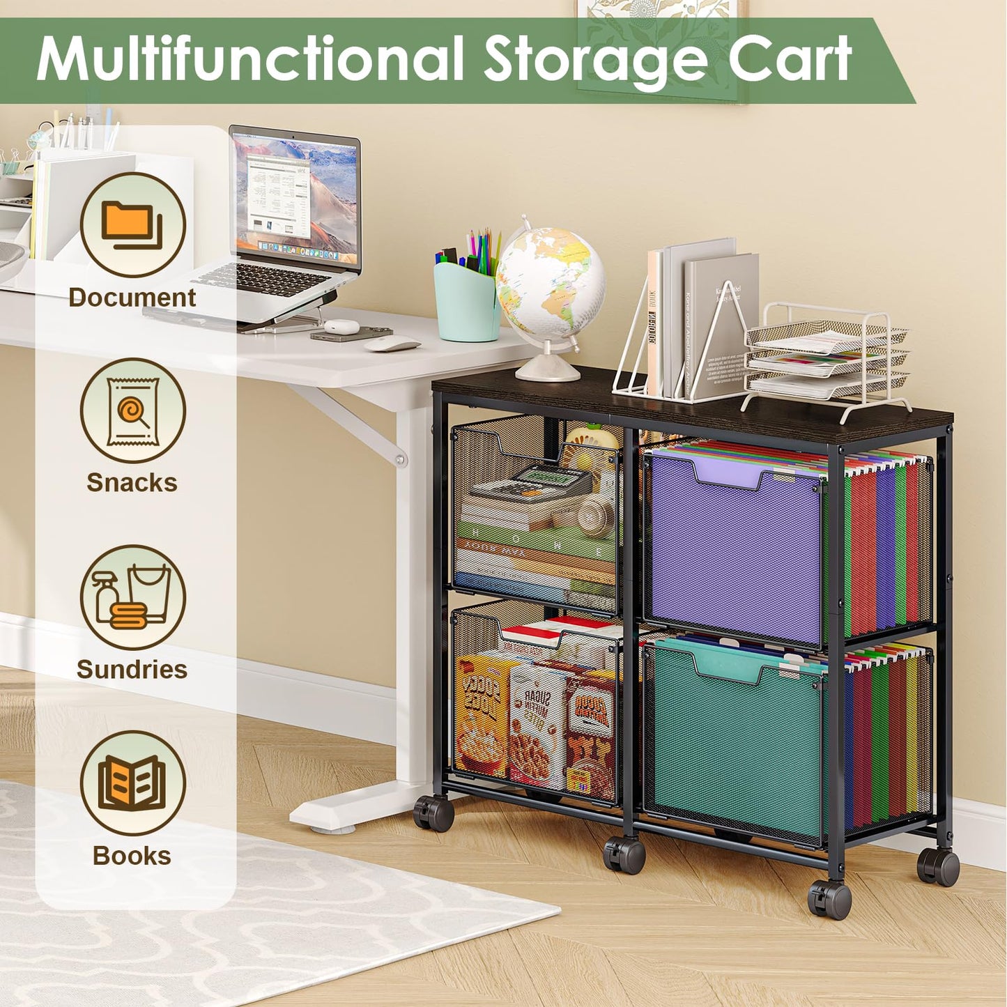 Sbanmao 4 Drawer Lateral File Cabinet, Mobile Filing Cabinet, Printer Stand with Wheels Under Desk Storage Office Storage Cabinet Fits Letter Size for Home Office, Black