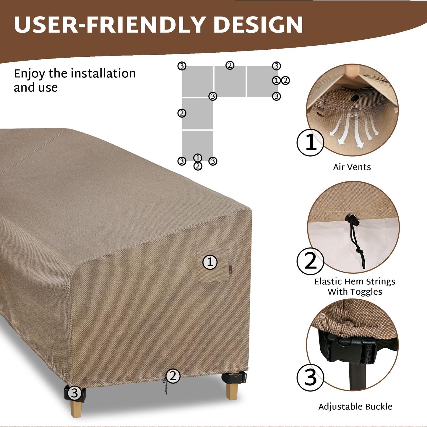 iBirdie Outdoor Sectional Cover fit 80 x 80 inch, 79 x 78, 77 x 76, 75 x 74 L-Shaped Patio Sofa Waterproof Weatherproof 600D Heavy Duty Garden Furniture Cover for Outside L Shape Couch, Brown