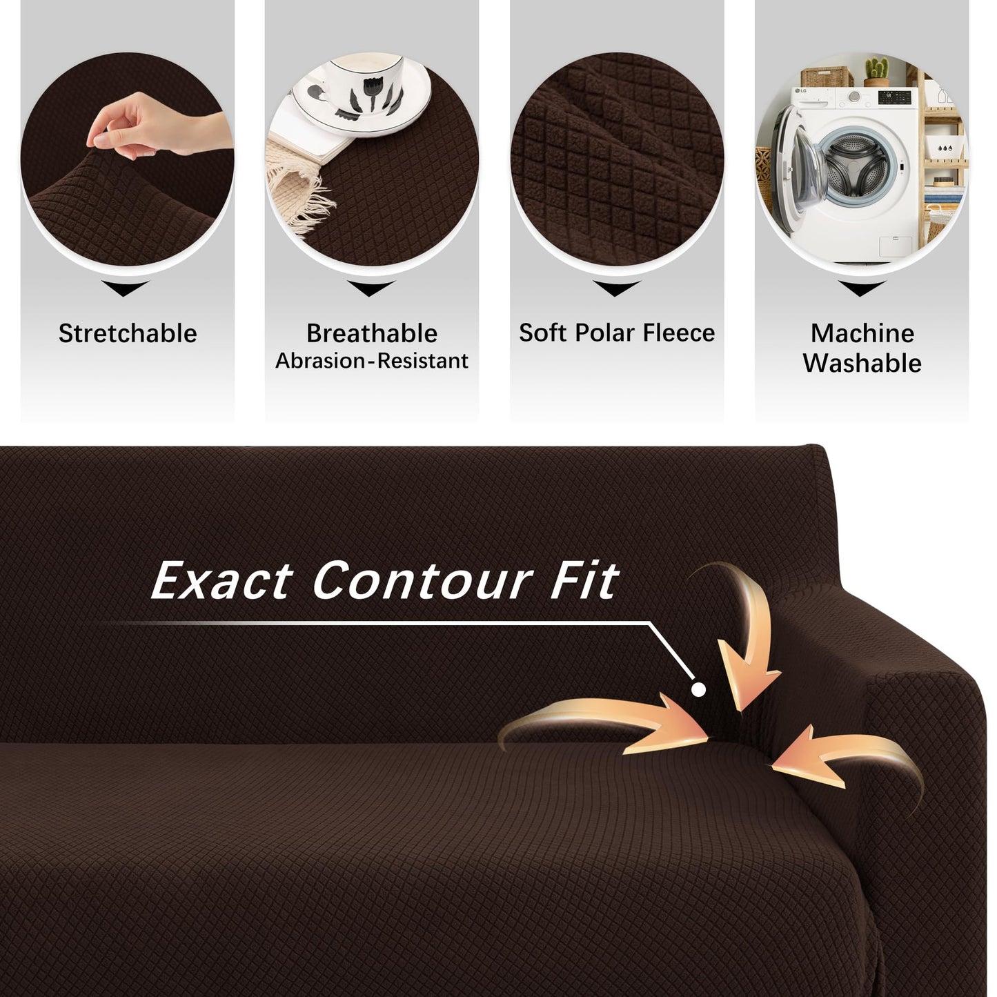 Arfntevss Stretch Sectional Couch Covers L Shaped Corner Sectional Sofa Cover Washable Jacquard Soft Fleece U Shape Sofa Slipcovers Anti Slip Furniture Protector for Dogs Pets (X-Large, Nut Brown)