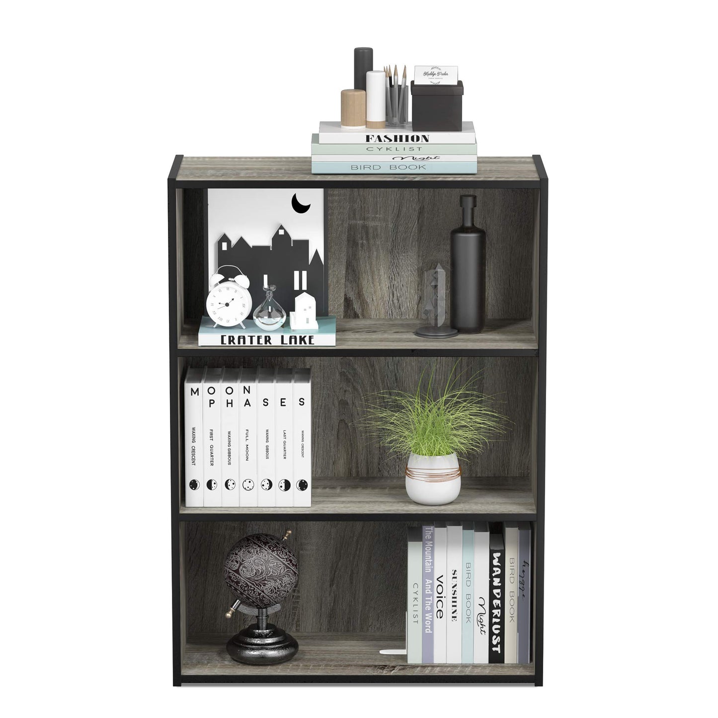 Furinno PASIR Book Shelf, 3-Tier Bookshelf, Storage Shelves Bookcase, 9.7 x 23.7 x 31.5, for Living Room, Bedroom, Home Office, French Oak