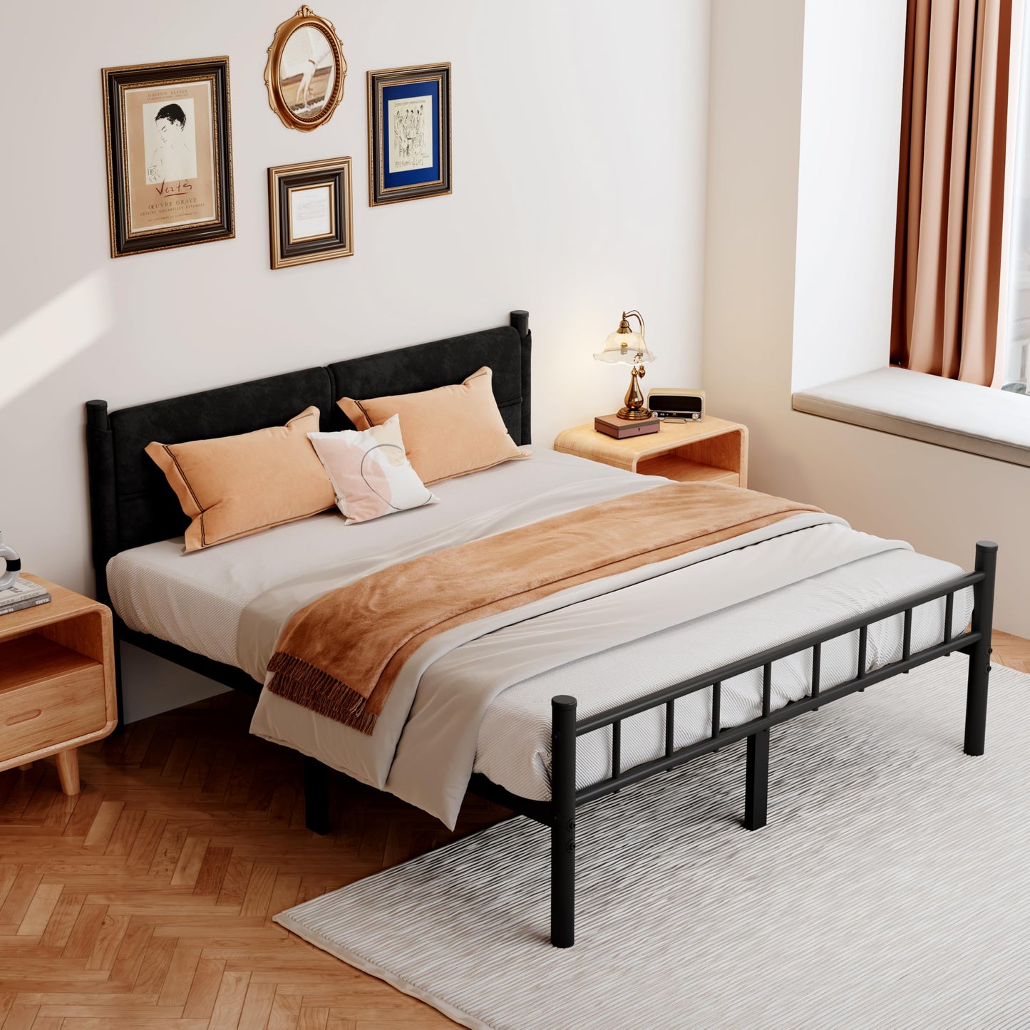 Henshwon Metal Bed Frame,14Inch Full Bed Frame with Headboard,Heavy Duty Sturdy Mattress Foundation,Easy Assembly,No Box Spring Needed,Black Full Size