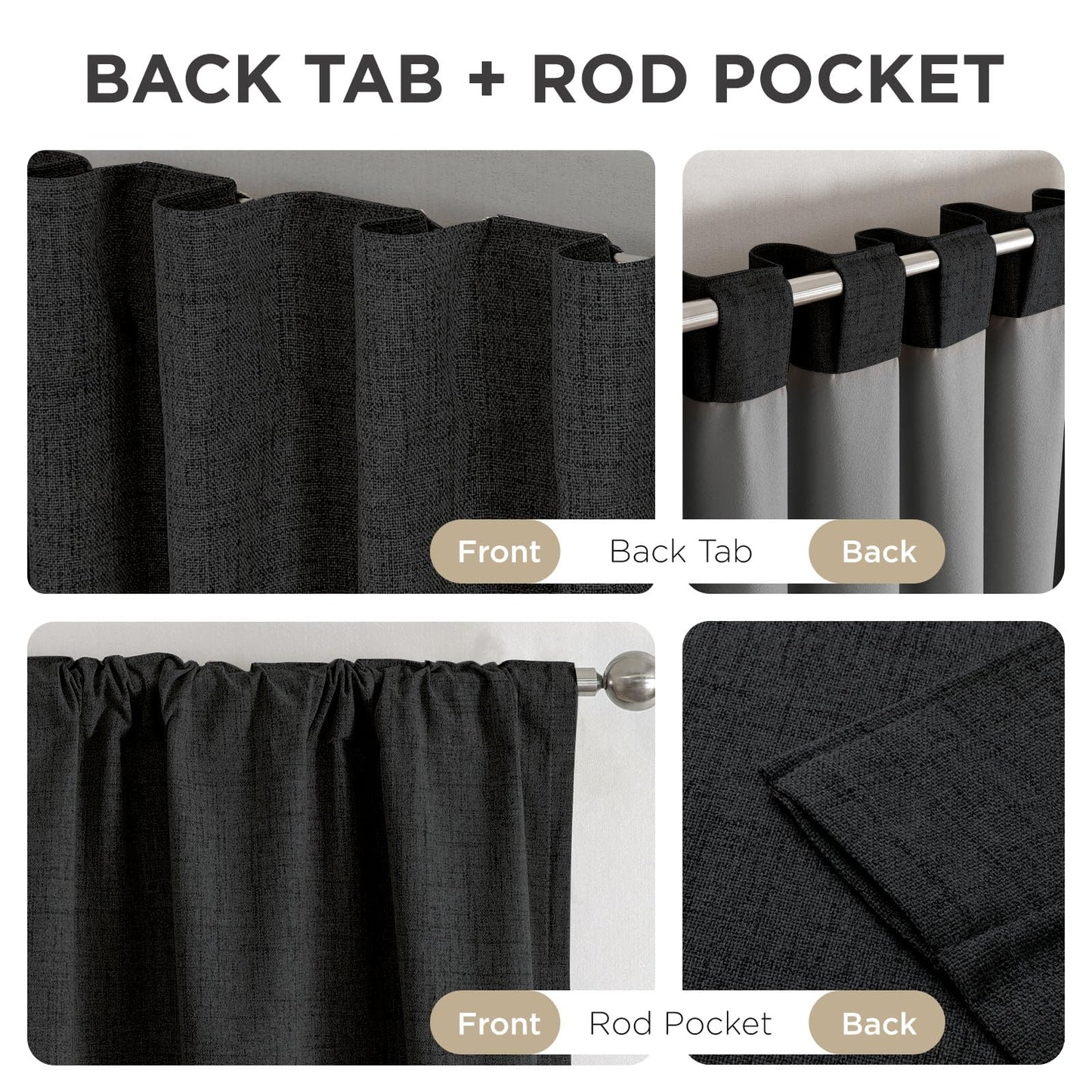Joydeco Blackout Curtains for Bedroom - 100% Light Blocking 2 Panels Set Black Drapes 66" W x 96" L, Thermal Insulated Room Darkening Curtains, Linen Textured for Living Room, Rod Pocket & Back Tabs