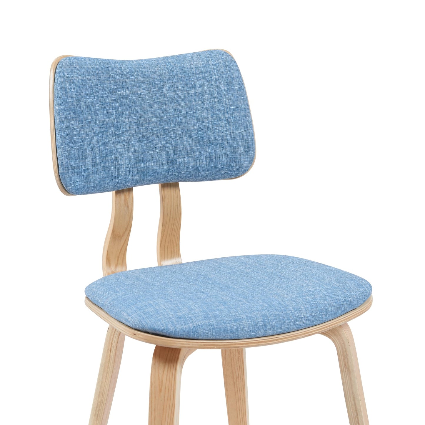 Armen Living Jaguar Mid-Century Dining Chair with Light Blue Fabric Upholstered Seat and Patterned Oak Wood Finish