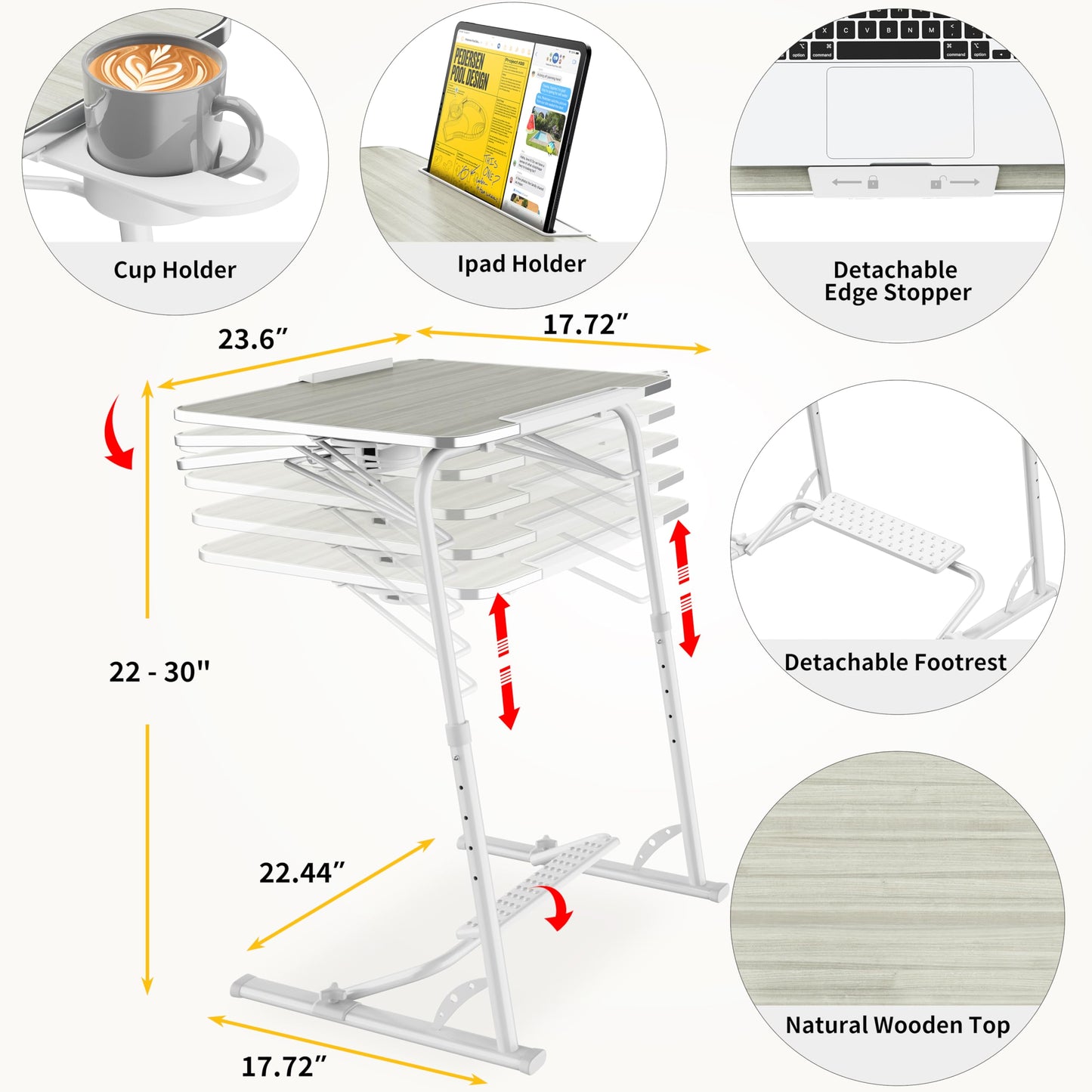 FoldWise Upgraded Folding TV Tray Table - Extra Large & Sturdy Laptop Table for Couch, Height & Angle Adjustable Desk for Dinner, Work & TV - Includes Footrest, Cup Holder, iPad Holder & Edge Stopper