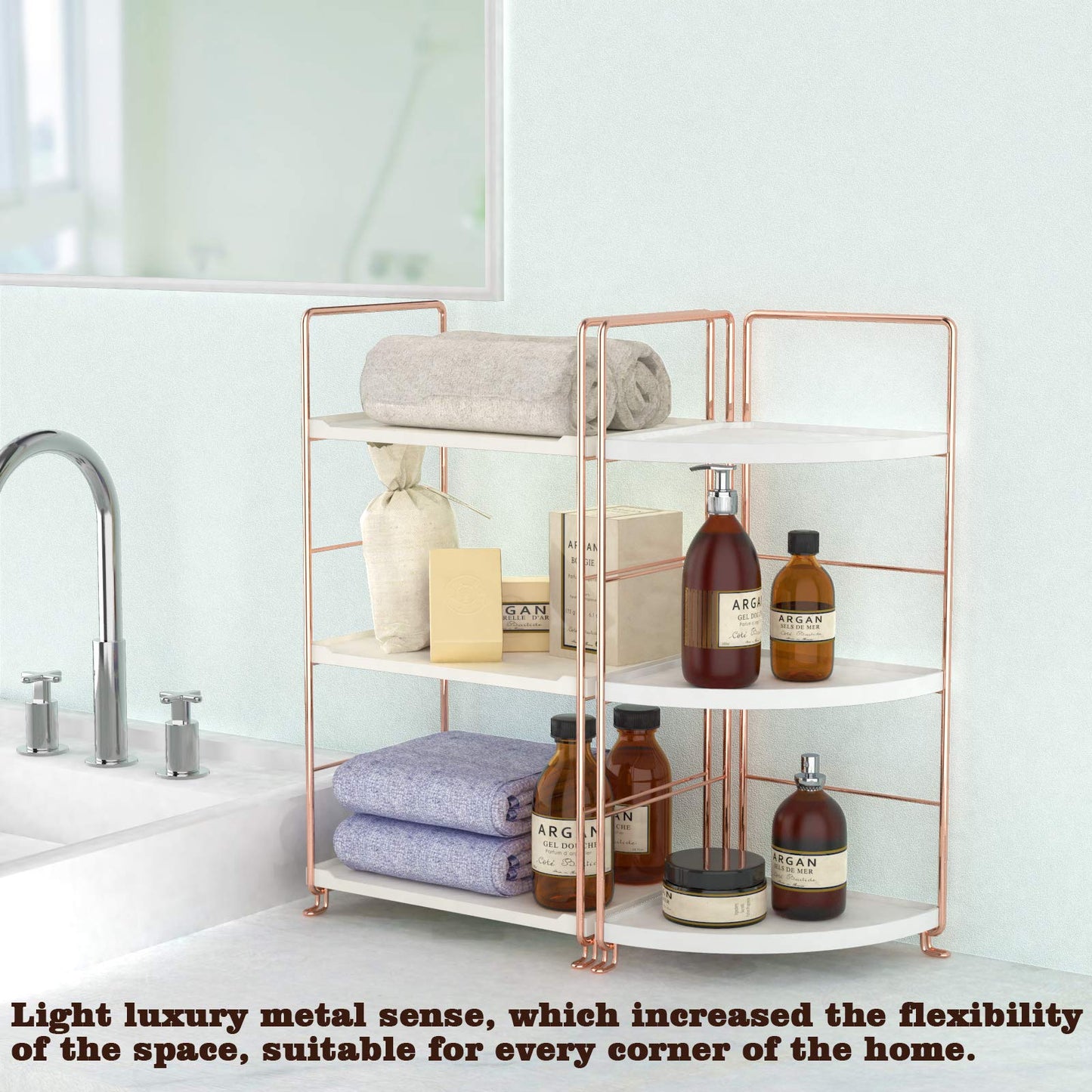 kaileyouxiangongsi 3-Tier Bathroom Countertop Organizer - Vanity Tray Cosmetic & Makeup Storage- Kitchen Spice Rack Standing Shelf - Corner Storage Shelf, Rose Gold
