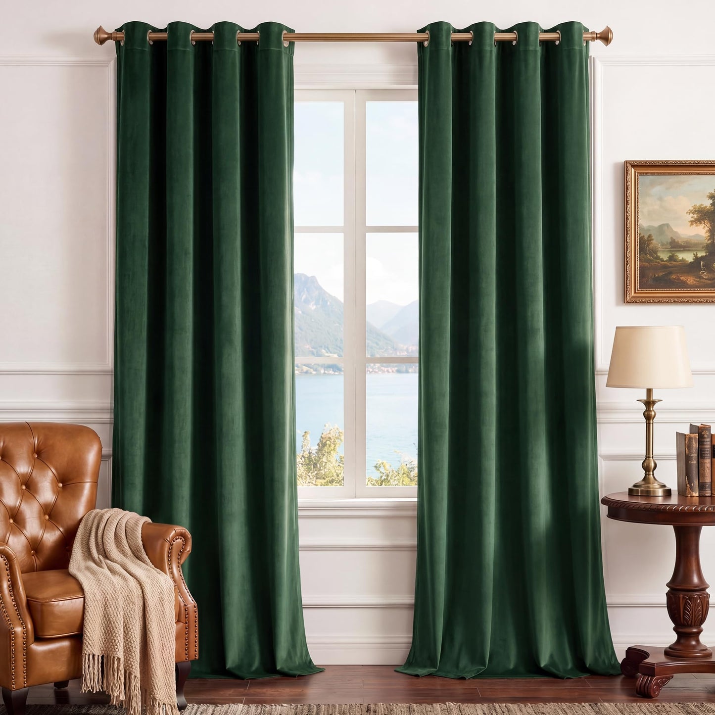 StangH Dark Green Velvet Curtains 108 - Extra Long Grommet Blackout Sliding Door Curtain Panels Privacy Assured Room Divider Curtains for Temporary Office/Shared Space, W52 x L108, 2 Panels
