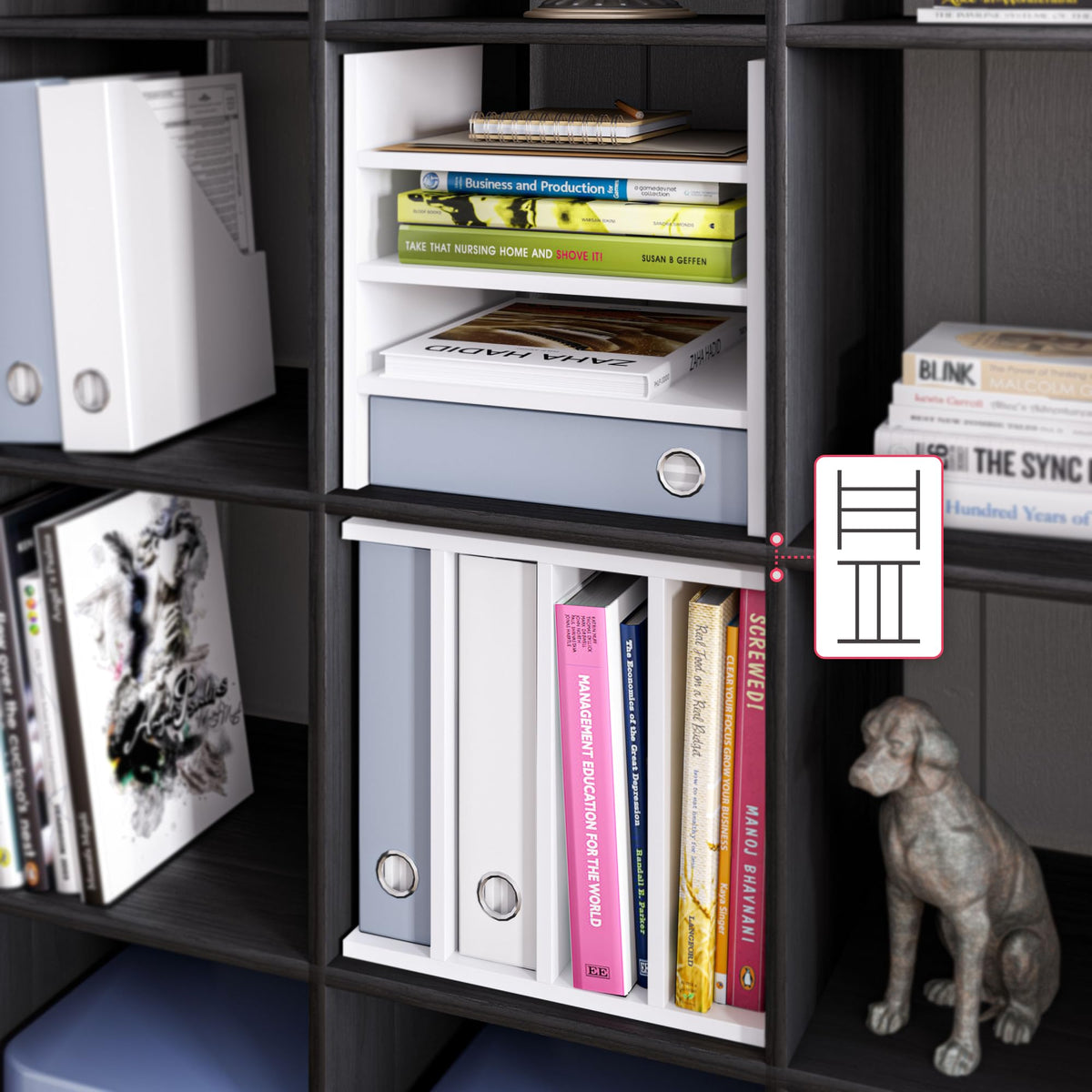 Ballucci 4-Tier Paper Sorter and File Organizer for Desk, Wood Mail Sorter, Fits into IKEA Kallax and ClosetMaid Cube Storage Shelves, Paper Tray, Mail Holder Stand for Classroom, Office, White