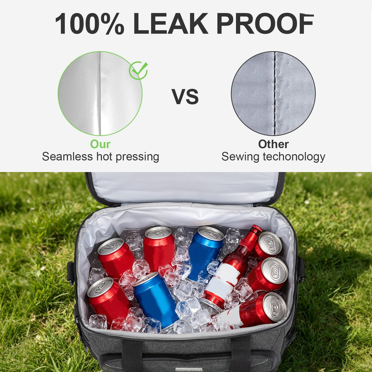 BAVGRED Insulated Lunch Box for Adults, 24 Cans Large Cooler Bag with Double Deck, Leakproof Waterproof Lunch Bag with Adjustable Strap for Work Office Picnic Beach