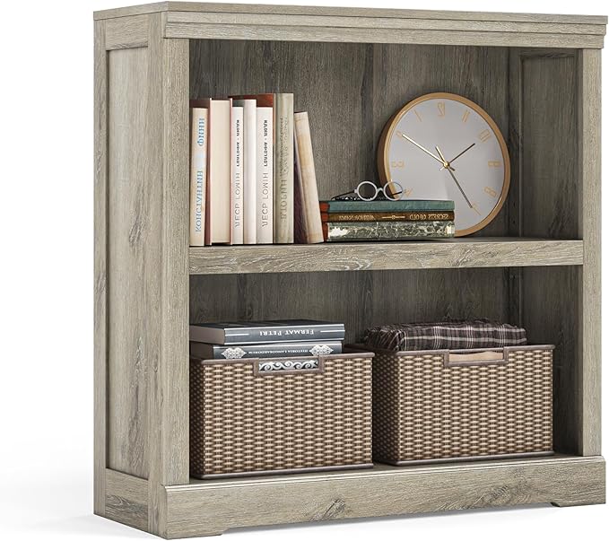 LINSY HOME 2-Tier Bookcase and Bookshelf, Small Wood Display Storage Shelves