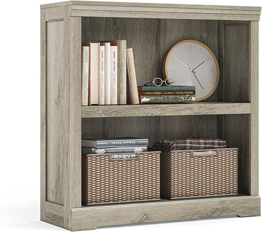 LINSY HOME 2-Tier Bookcase and Bookshelf, Small Wood Display Storage Shelves
