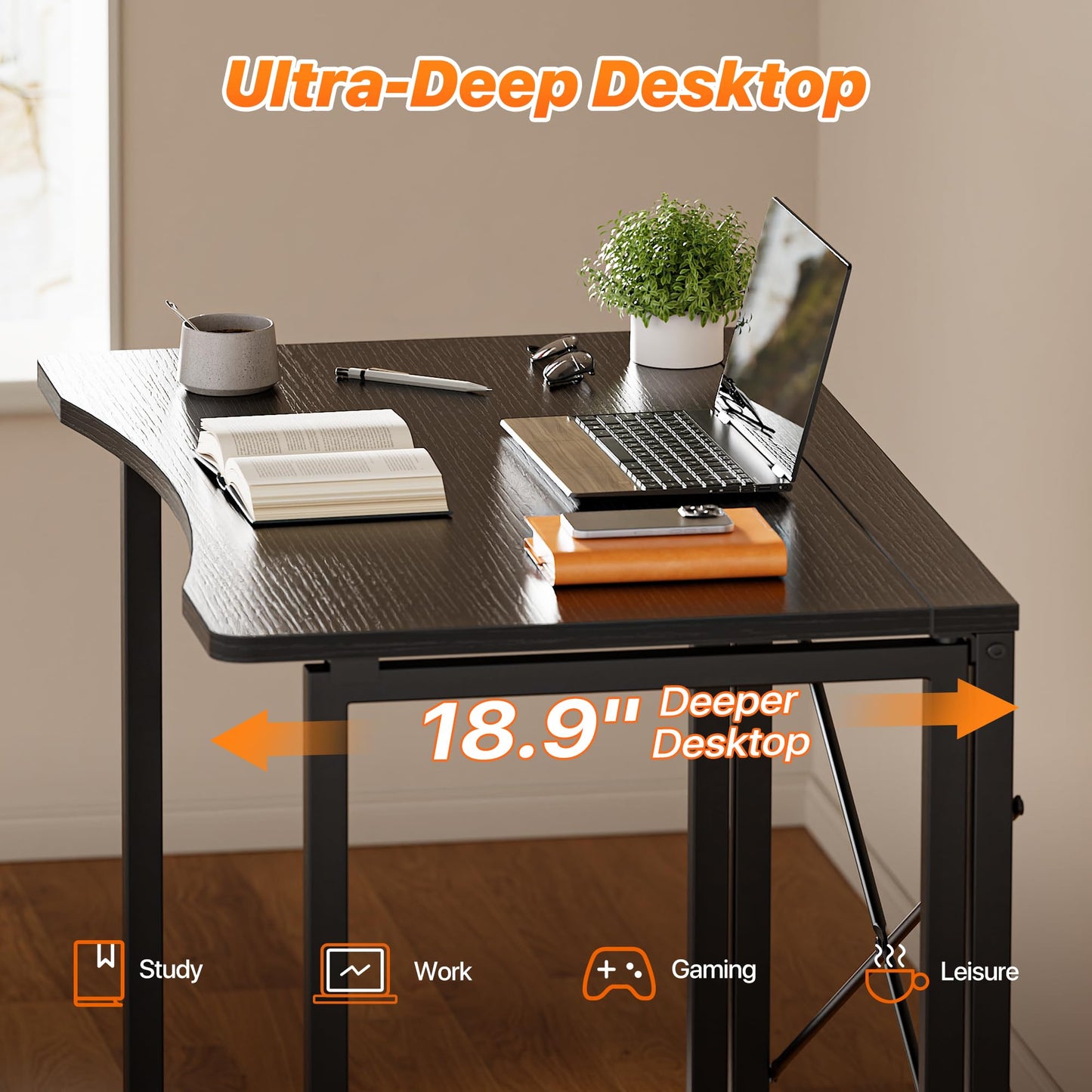 Huuger Folding Desk for Small Spaces, 31.5 Inch Foldable Computer Table, for Home Office, Study, Bedroom, Dorm, Space Saving, Small Writing Work Office Computer Desk, Easy to Fold, Black