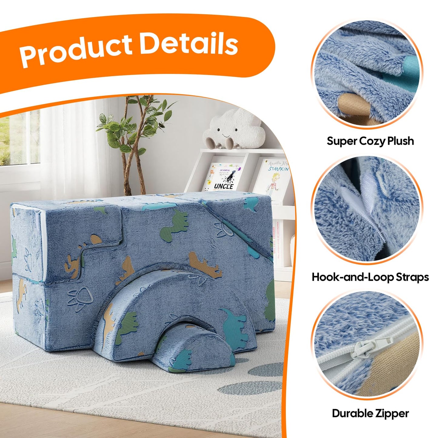 MeMoreCool Foam Climbing Toddler Couch, Modular Kids Sofa with Slide & Stair, Convertible Baby Couch for Playroom, Sectional Furniture for Crawling, Climbing, and Kids’ Play