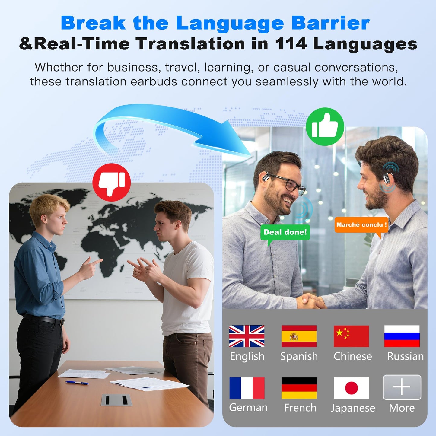 Real-Time AI Translation Earbuds, Open-Ear Audifonos Traductores Inglés Español Two-Way Translator Headphones, Bluetooth Wireless Earhooks for Business, Travel, Learning, Meetings (Light Beige)