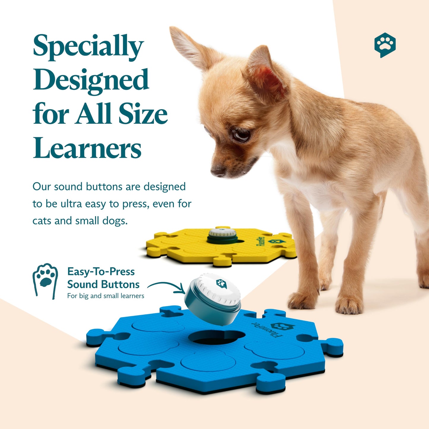 FluentPet Tester Kit - Set of 2 Dog Talking Buttons & HexTiles - Customizable Cat & Dog Training Buttons for Communication - Batteries Included - Pet Buttons Gift Set