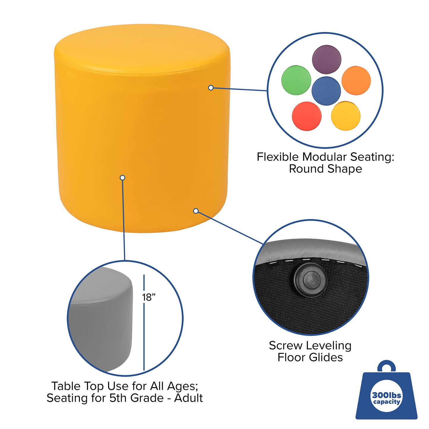 Flash Furniture Nicholas Soft Seating Flexible Circle for Classrooms and Common Spaces - 18" Seat Height (Yellow)