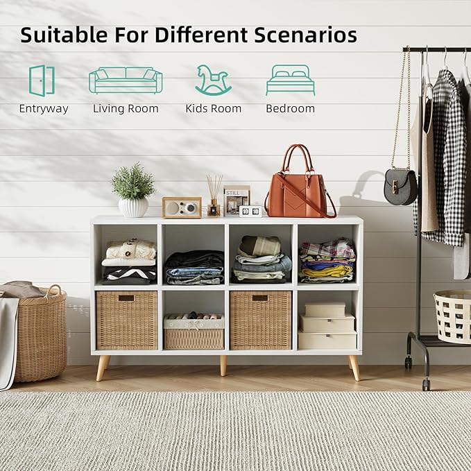 8-Cube Bookshelf 2 Tier Modern Bookcase