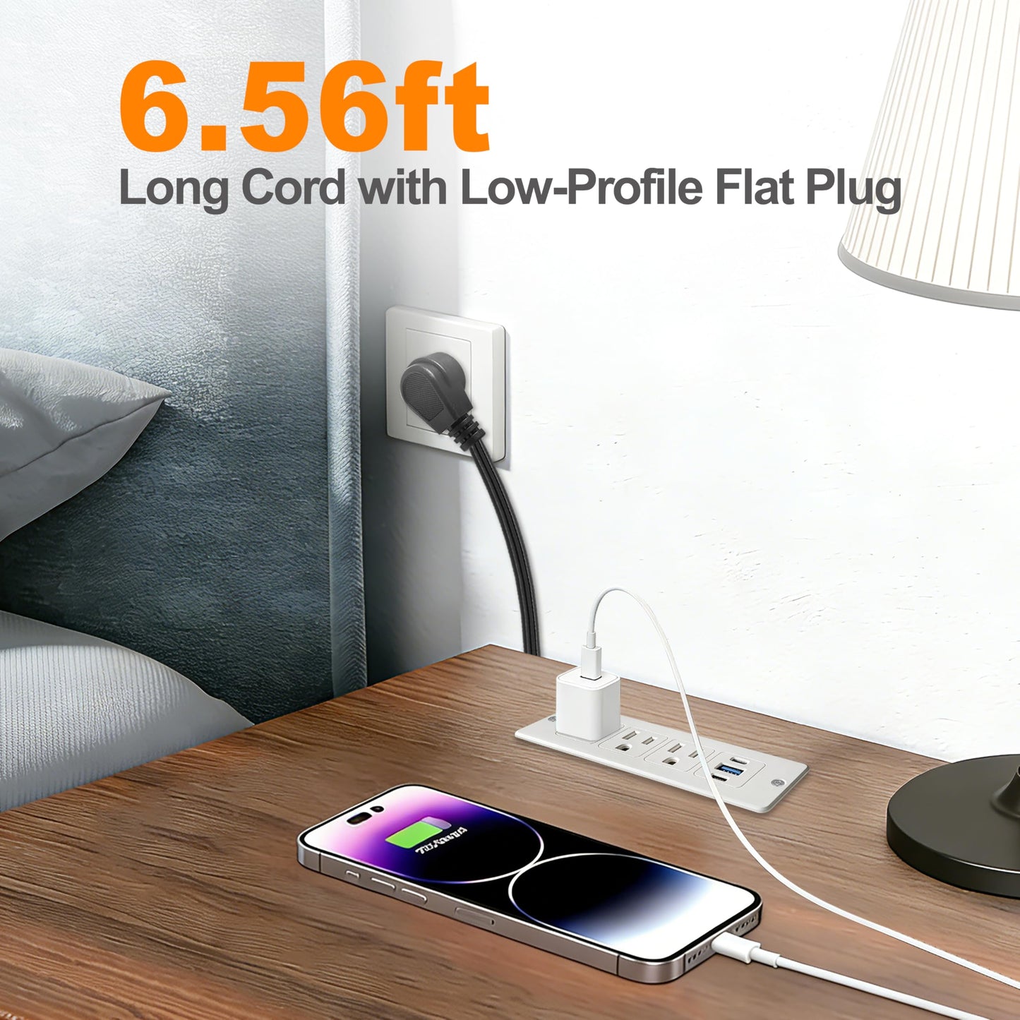 Furniture Recessed Power Strip with USB C 20W & USB A 18W,3 Outlets 3 USB Ports(2 USB C+1 USB A),Flush Mountable Electrical Outlet for Desk Cabinet Nightstand Counter, 6.56ft Flat Plug Cord (White)