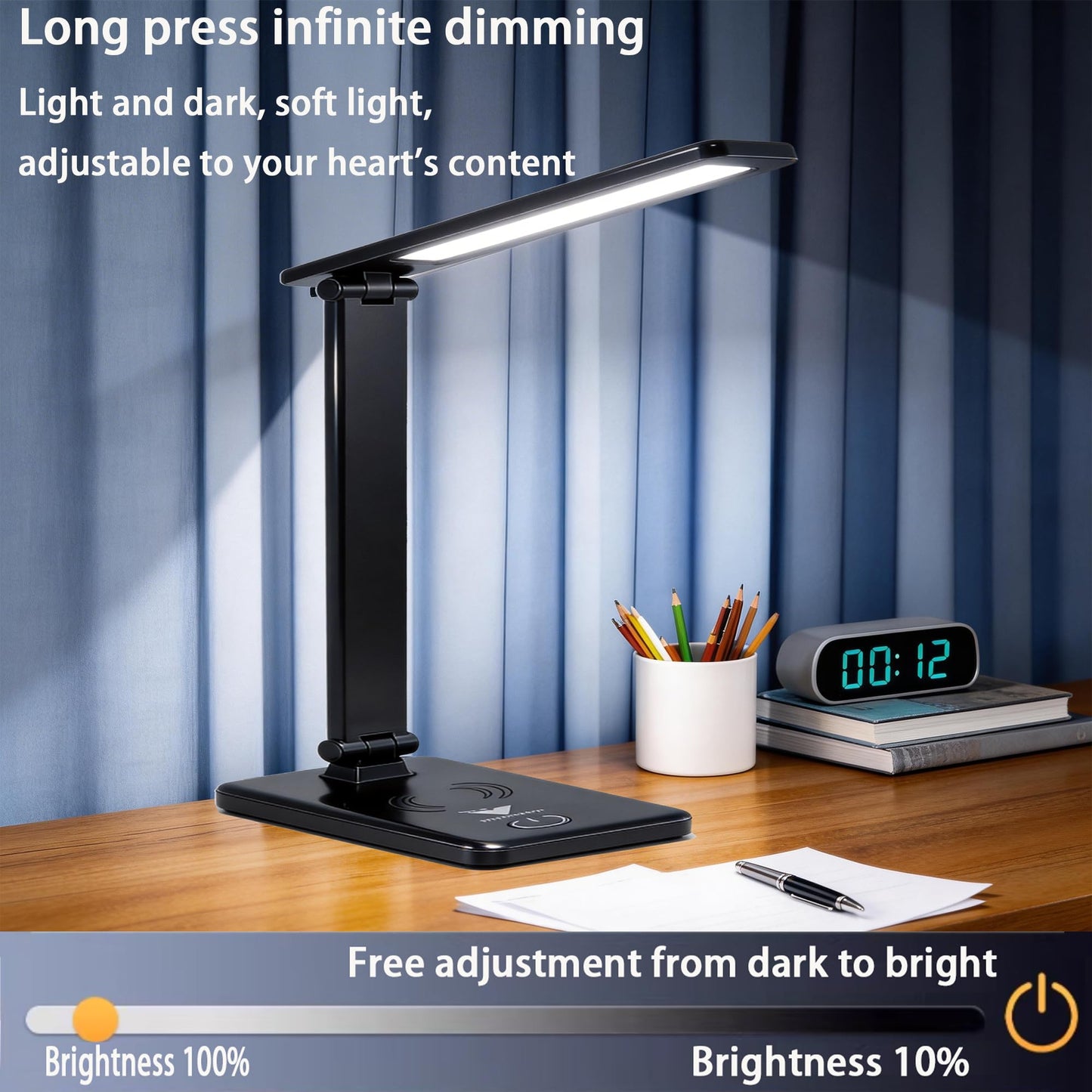 LED Portable Bright Rechargeable Desk Lamp, battery operated desk lamp, lithium battery 2000MAH,study table lamp Adjustable Modern Cordless Table Lamps For Office Home Nail Craft Puzzle black