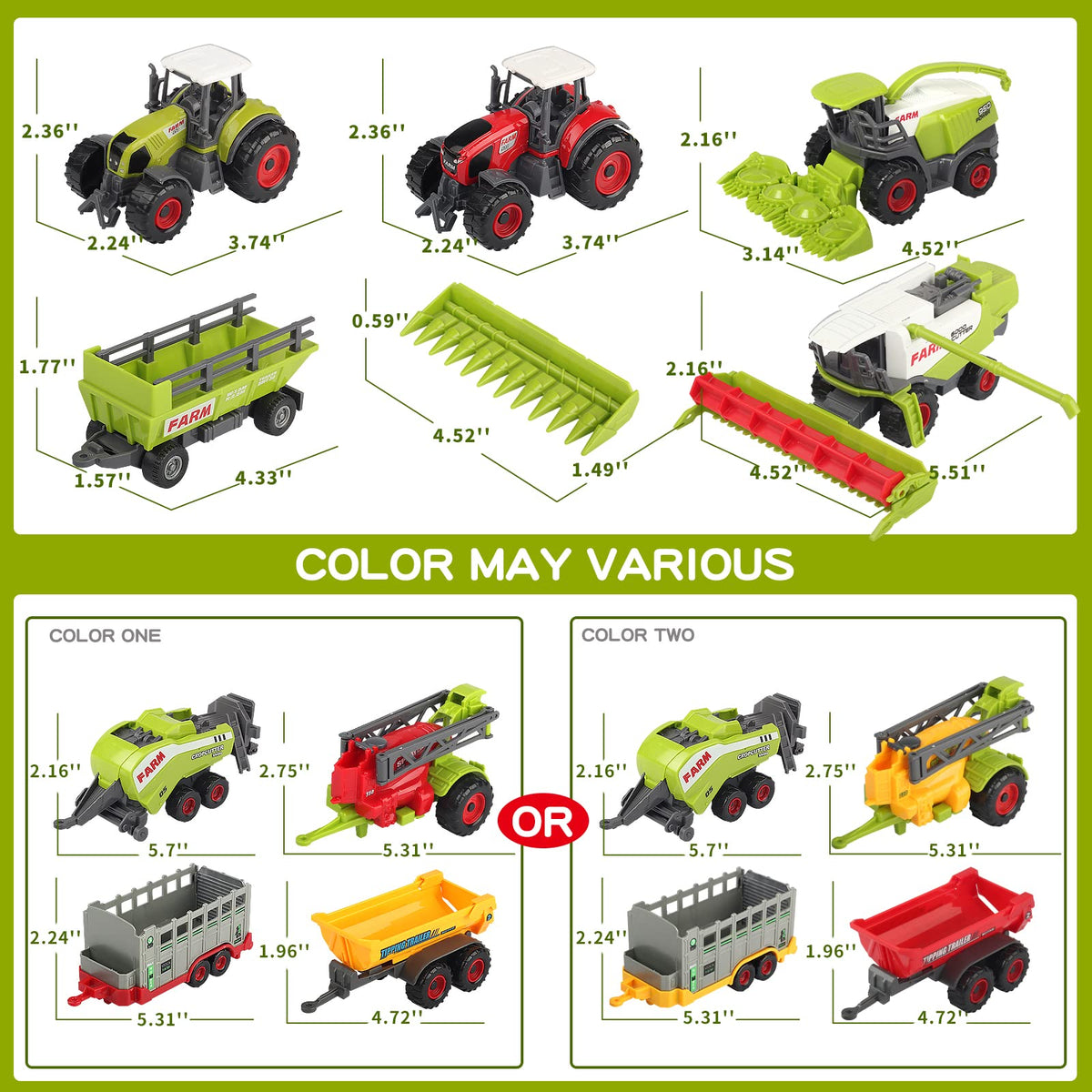 Oriate Farm Tractor Set 34 Piece Die Cast Vehicle Value Playset, Large Size 4.8" Tractors Toy Kids Birthday Gift, Farm Play Mat Tractors Animals Trailer Toys, Farm Equipment Accessories