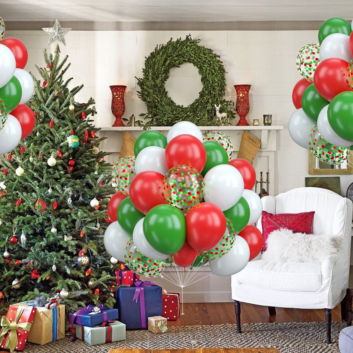 Christmas Balloons 50pcs Red Green White Latex Balloon for Party with Red Green Confetti Balloons Dark Green Matte White Christmas Party Decorations New Year Holiday Xmas Supplies