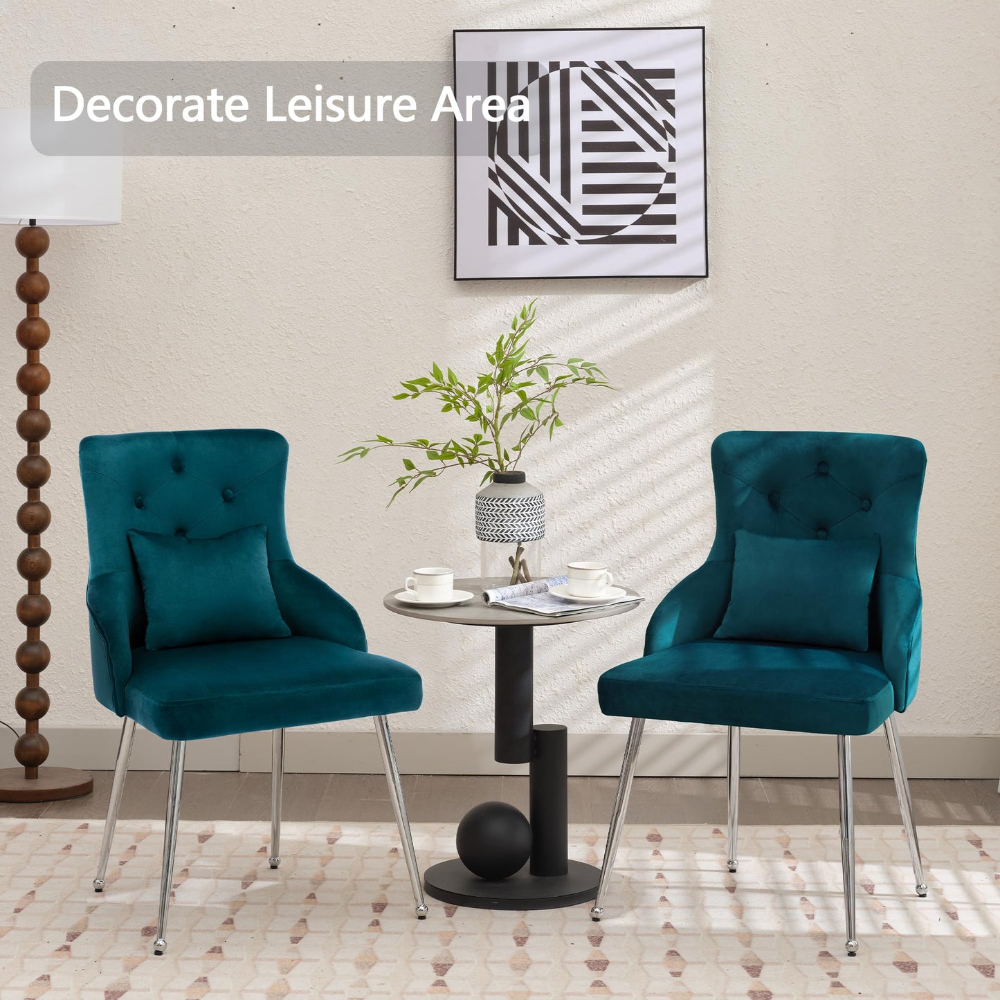 UDAX Velvet Vanity Makeup Dining Chairs, Upholstered Accent Reading Chair, Offiice Desk Vanity Stool Chairs with Tufted Back for Bedroom, Living Room, Teal