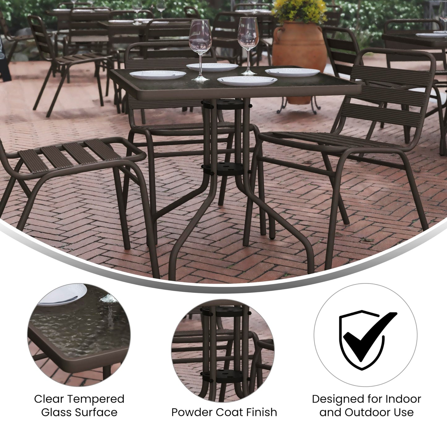 Flash Furniture Barker 31.5'' Square Tempered Glass Metal Table, Bronze