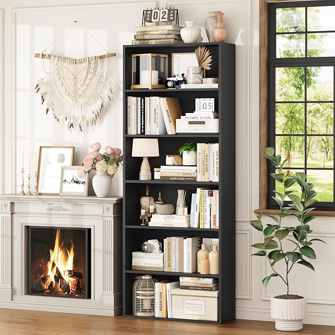 FOTOSOK 6-Tier Open Bookcase and Bookshelf Set of 2, Freestanding Display