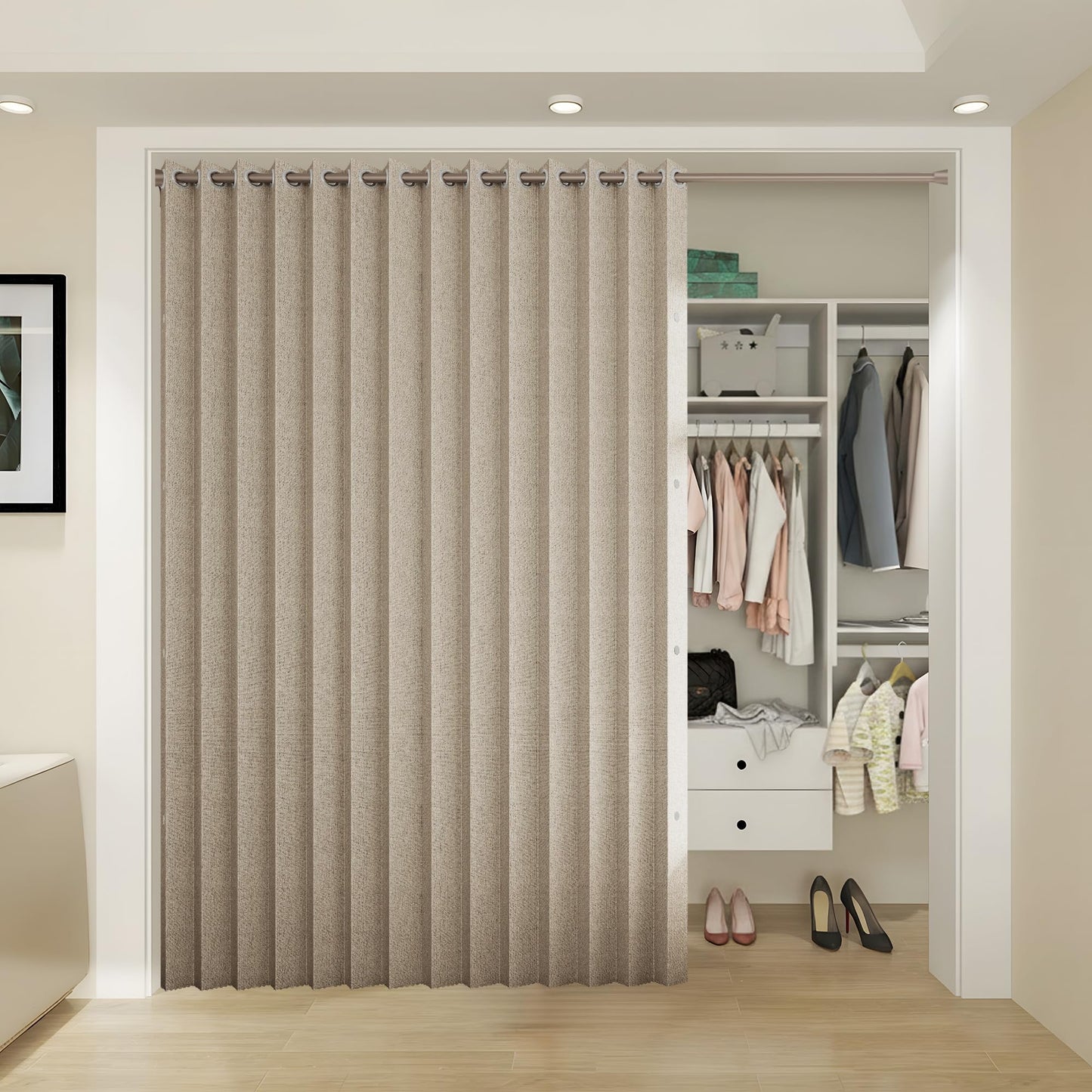 HMYI Accordion Door Curtains for Doorways, Curtain Door for Privacy Use, Fabric Curtain Panel, 1 Panel, W100 x L84, Tan