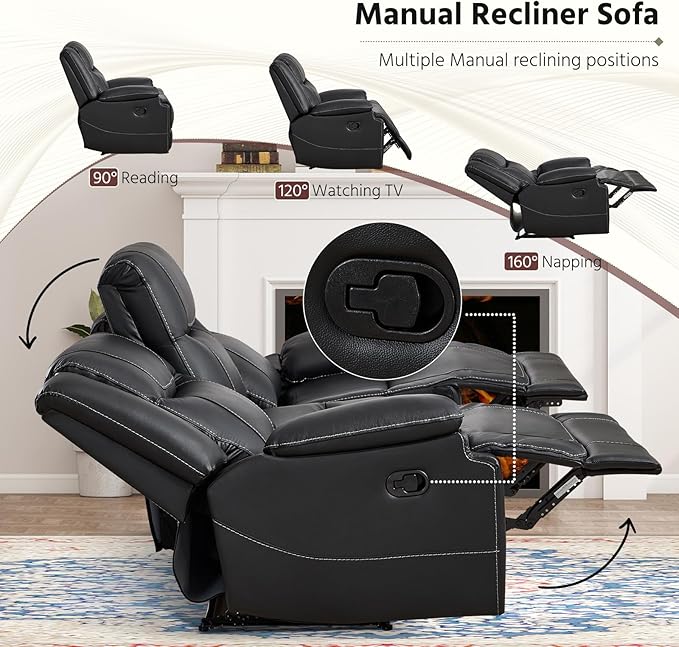 ANJ Premium Geniune Leather Manual Loveseat Recliner Sofa