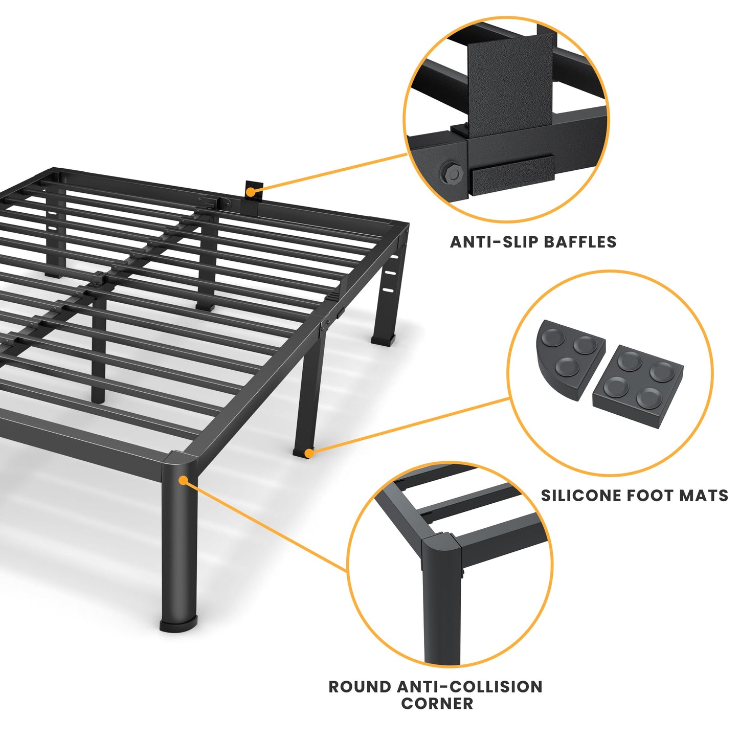 14 Inch Full Bed Frame, Metal Platform Bed Frame with Round Corner Legs, 3500 lbs Heavy Duty Steel Slats Support, No Box Spring Needed, Noise Free, Easy Assembly, Black