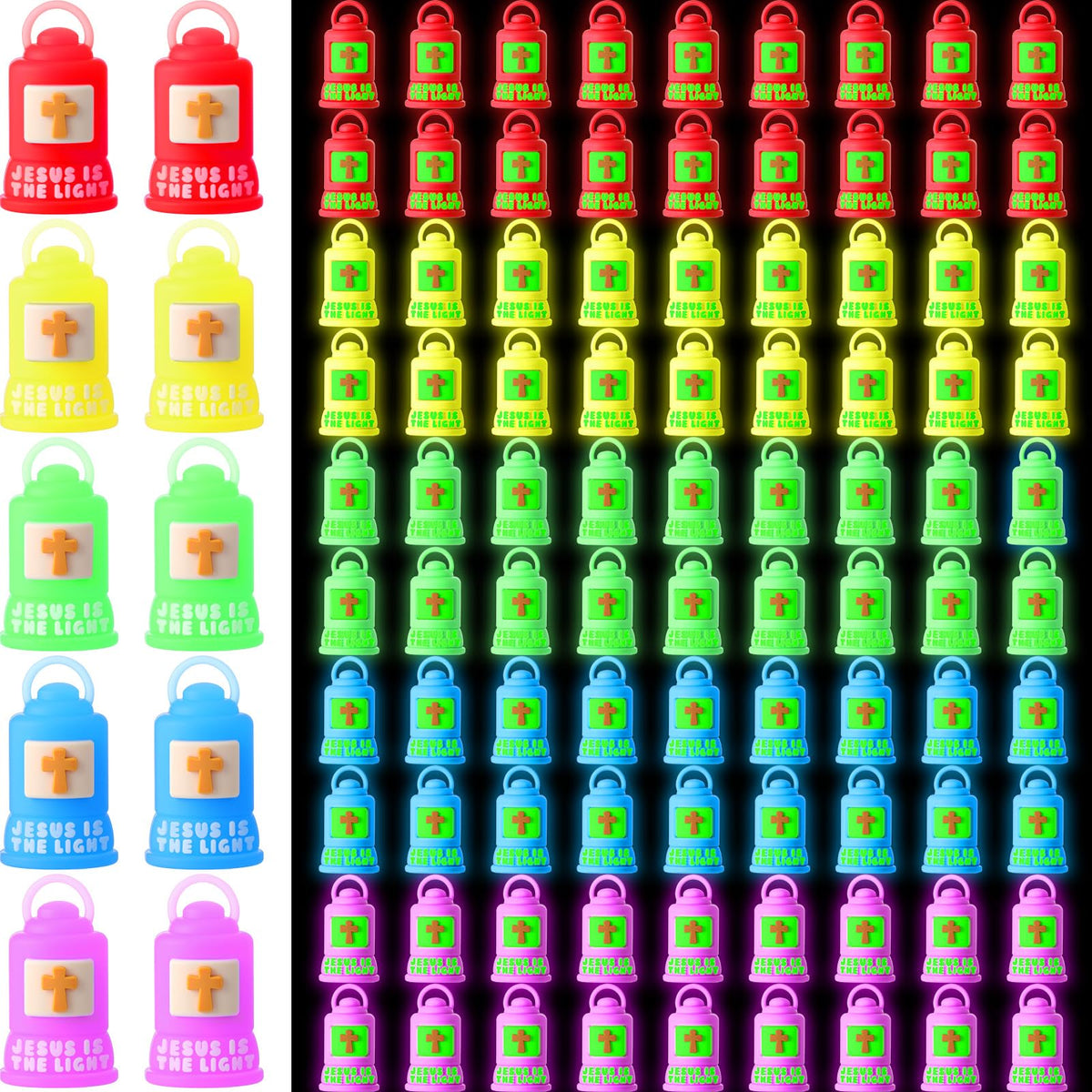 Halloscume 100 Pcs Vbs 2026 Jesus is The Light Lanterns Figures Glow in Dark Jesus Lights The Way Sign Christian Religious Gift Hide and Seek Sunday School Favor (Partially Glowing,Multicolor)