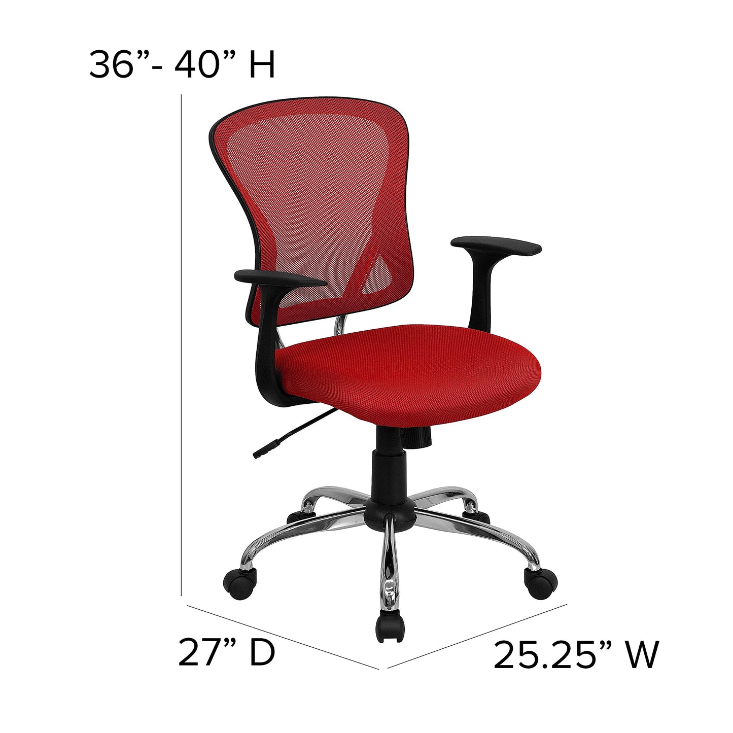 Flash Furniture Alfred Mid-Back Red Mesh Swivel Task Office Chair with Chrome Base and Arms