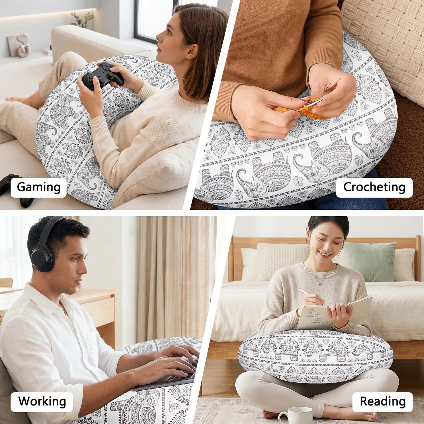 Crafting Pillow for Crocheting, Crochet Pillow for Lap Support, 12 Fun Print Styles, Ergonomic Arm Support, For Bed, Floor, Chair Comfort, Pain Relief and Fatigue for Gaming and Woking (elephant)