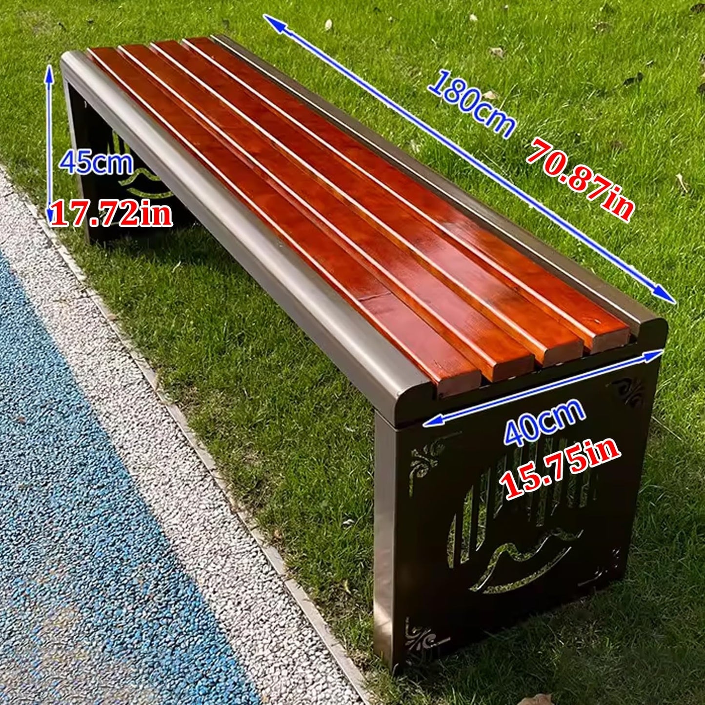 Weatherproof Outdoor Backless Metal Bench - Galvanized Steel & Solid Wood Slatted Garden Seating for Patio, Lawn, Courtyard - 500kg Capacity (180x40x45cm),180x40x45cm