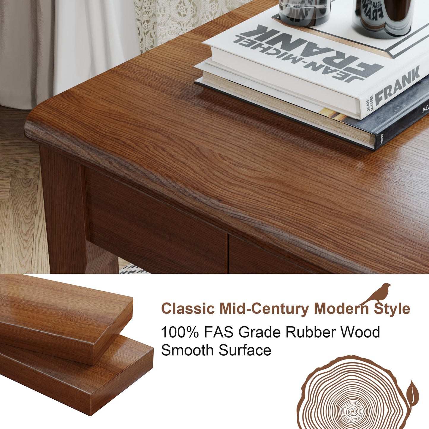 LuxeSand 100% Solid Wood Desk with Drawers 39 x 15 Inch Mid Century Modern Desk Vintage Small Writing Wooden Desks for Small Spaces Bedroom, Living Room, Office