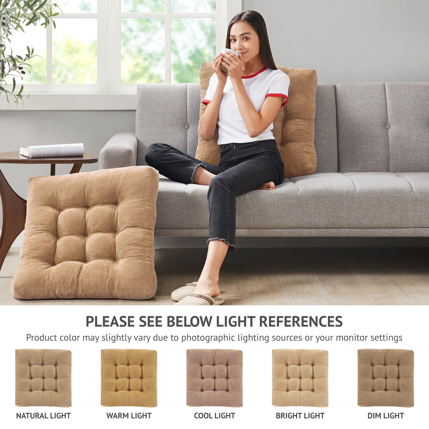 Degrees of Comfort Floor Cushion 6 Pack for Meditation, Home Office & Studio – Corduroy Soft Seating Set, 22 Inch, High-Density Foam, Square Shape, Coffee