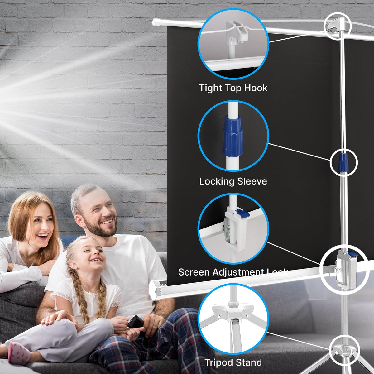 Pyle 72 Inch Outdoor Projector Screen with Stand-Portable Fold Out Roll Up Screen with Tripod Stand,White Matte Fabric 4:3 Aspect Ratio 4K HD Quality Black Masking Border,Ideal for Home and Office Use