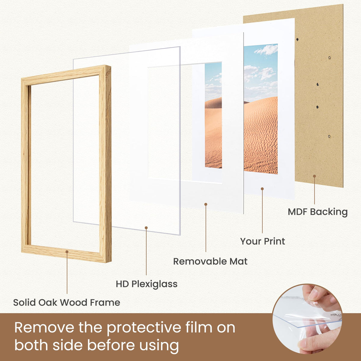 Dreamland 5x7 Picture Frame with Mat for 4x6, USA-Sourced Natural Oak Wood Photo Frames with Resistant Plexiglass, 5 x 7 Wooden Gallery Wall Frames for Art, Wall or Tabletop Display (3Pack)