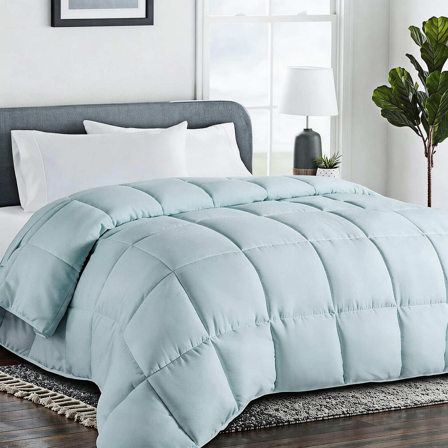 COHOME Premium King Size Comforter, All-Season Quilted Down Alternative Duvet Insert, Luxury Hotel GentleSoft Comforter with Anti-Clump Tech & 8 Tabs - Reversible - Aqua 90x102 inches