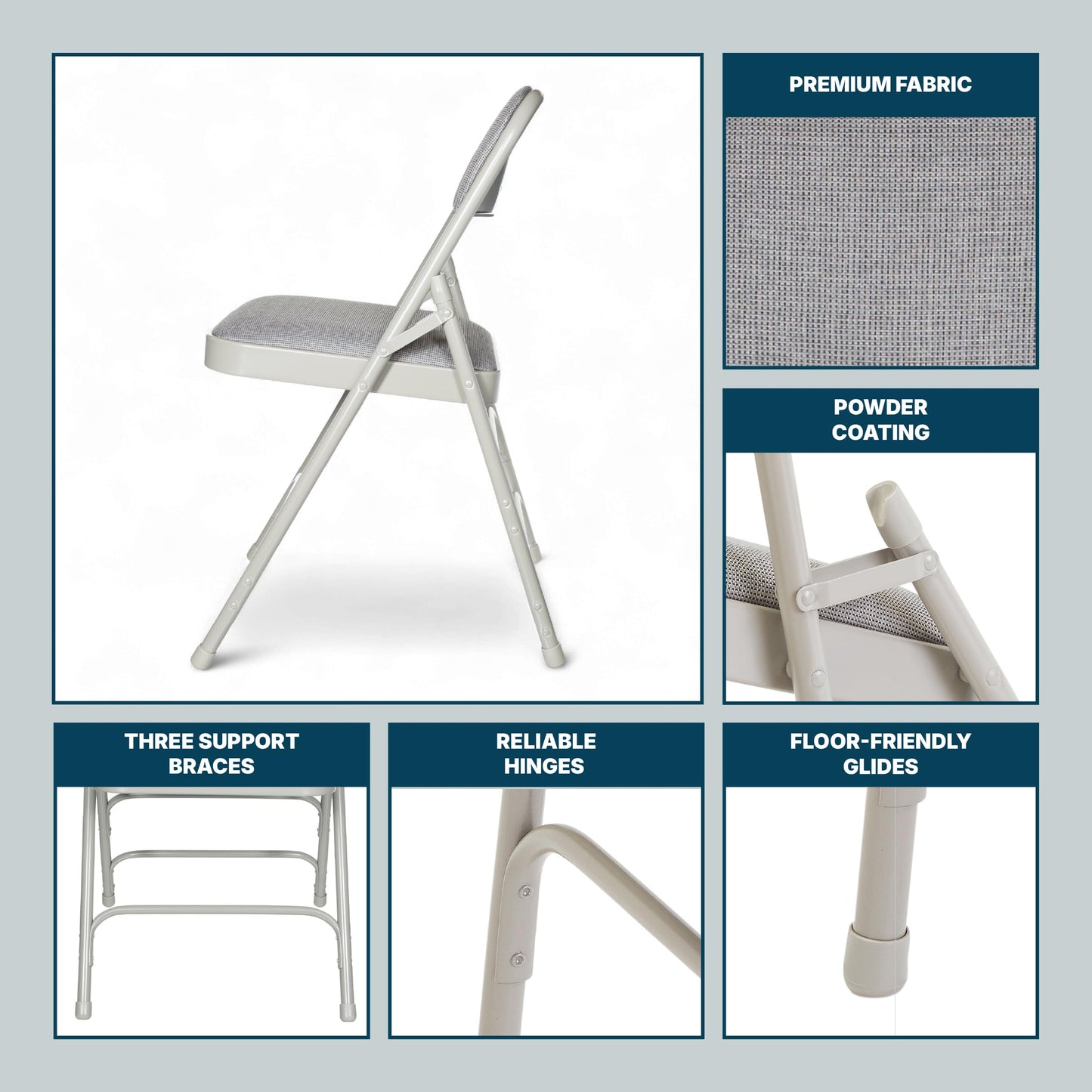 OEF Furnishings OEF2300 Series Heavy-Duty Premium Fabric Padded Upholstery Double-Hinged Triple-Braced Folding Chairs (4-Pack, Slate Gray)