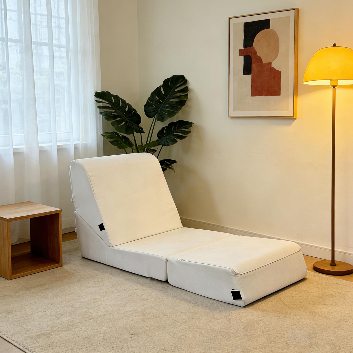 jela Luxury Indoor Chaise Lounge, Foldable Sofa Bed Chair with Soft Foam & Machine Washable Cover (Miss Sand)