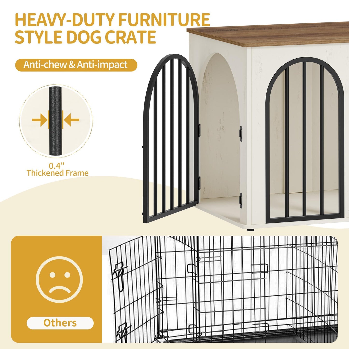 Hzuaneri 31.5'' Wooden Dog Crate Furniture, Indoor Dog Kennel Dogs Cage for Small/Medium Dogs, Heavy Duty Dog Crates Decorative Pet House End Side Table TV Stand, White Brown DFC85114B