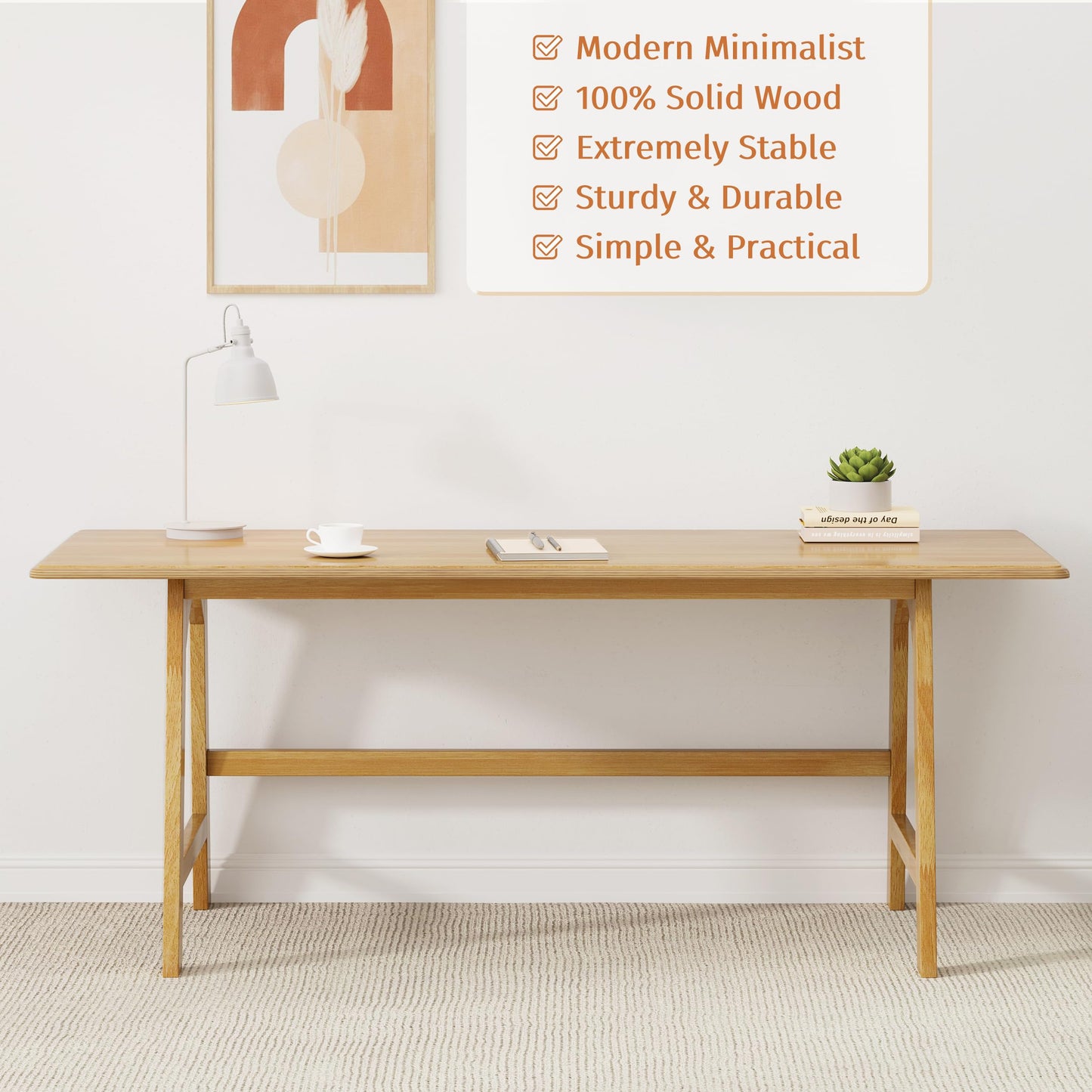 IOTXY Solid Wood Writing Table - 48" W x 24" D Minimalist Computer Desk for Home Office, Work, Study, Creativity, and PC Workstation, Oak