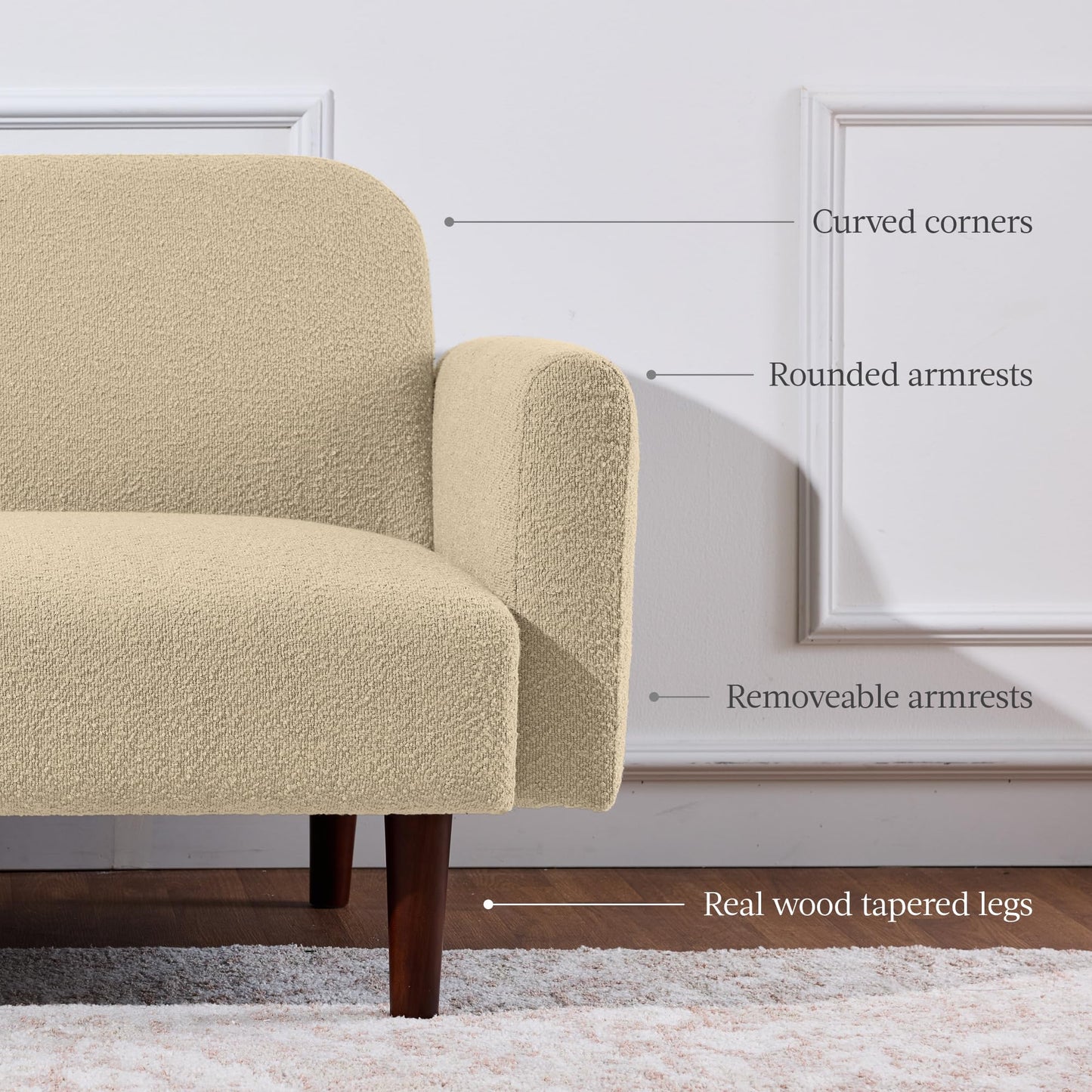 Best Choice Products 77" Mid Century Modern Boucle Loveseat Sofa, Couch, Convertible Sofa Sleeper Bed w/Real Wood, Removable Armrest - Oatmeal
